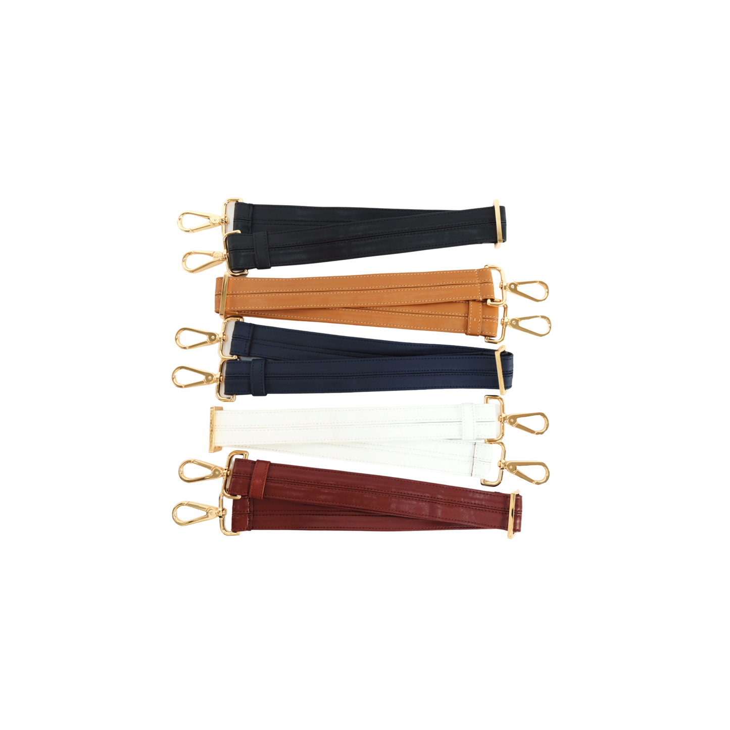Kaila Katherine vegan leather handbag straps in black, tan, navy, white, and wine
