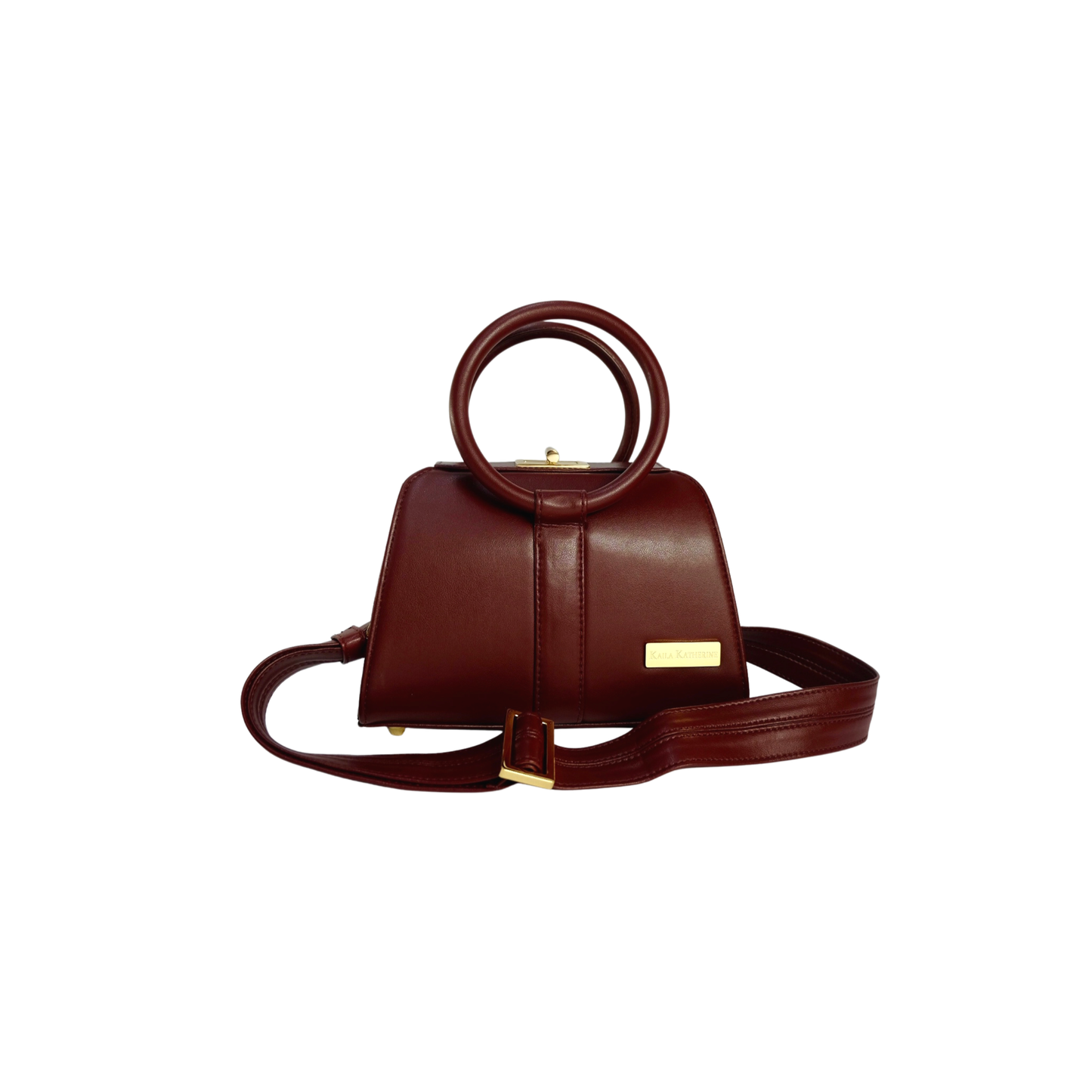 burgundy kaila katherine vegan leather bloomsbury handbag with circular handle